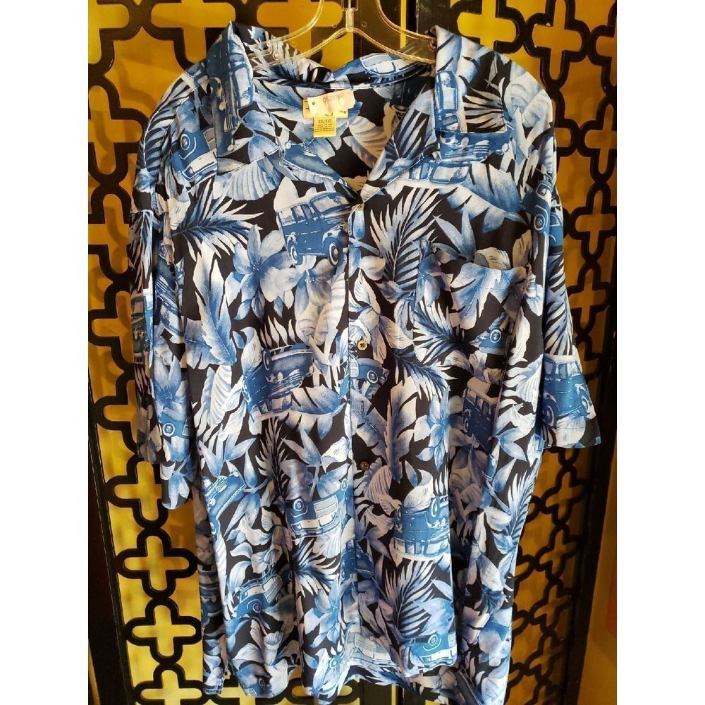 Panama Jack Blue Wagons Hawaiian Shirt XXL 100% Rayon